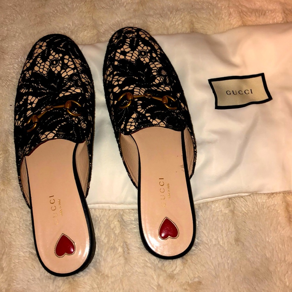 Gucci Princetown Black Lace Mule Slippers Size 39